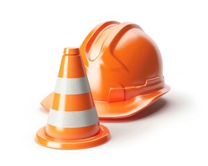Construction Cones. Traffic Cone and Hard Hat Icon Symbolizing Road Construction