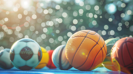 Sports Balls Assortment. This image showcases a vibrant assortment of sports balls placed on a court. 