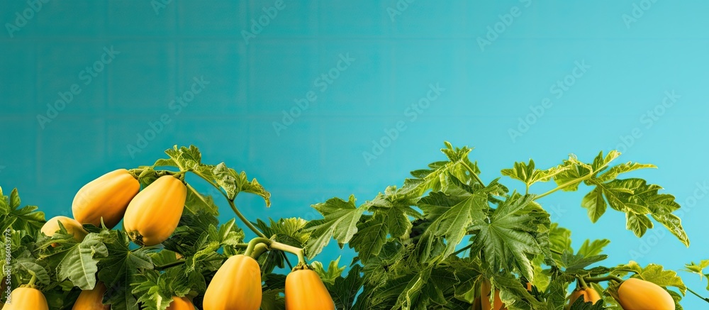 Poster image of a youthful papaya tree with copy space image.