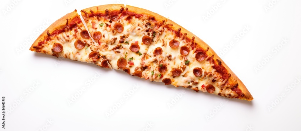 Poster An image with a pizza slice pattern is shown against a white background, offering copy space. The view is from the top and the image is isolated, ideal for use as a wallpaper or background.
