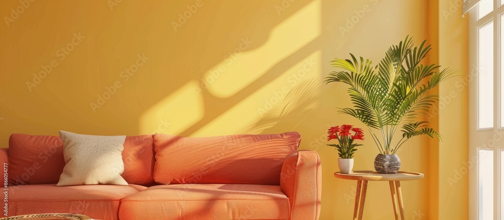 Aufkleber living room interior with sofa and stylish decor elements. with copy space image. place for adding t