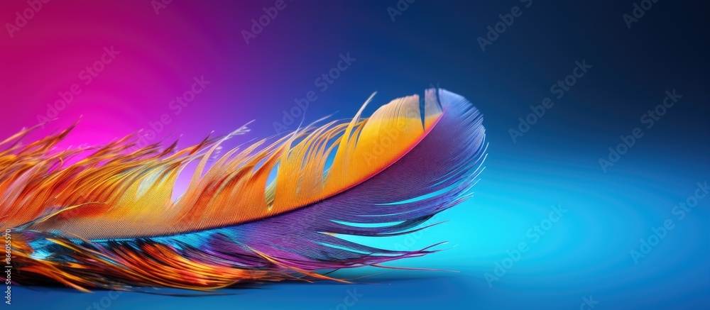 Poster Vibrant feather with a colorful backdrop in a vivid image with copy space.