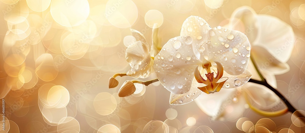 Aufkleber close-up of a stunning white phalaenopsis orchid flower with a bokeh background, also called moth or