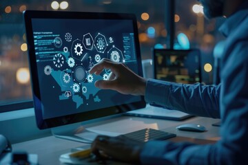 Training Gears. Professional Project Manager Demonstrating Management Skills with Project Planning Icons