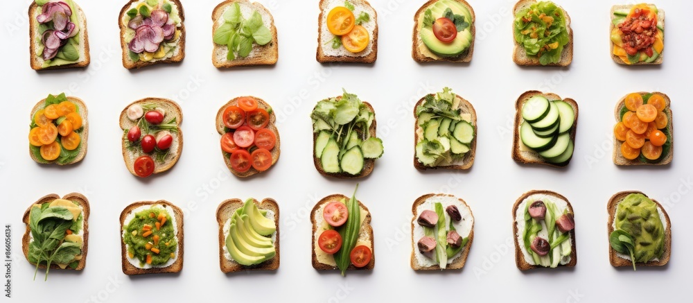 Fototapete A picture of vegetable toasts with a blank space for adding text. with copy space image. Place for adding text or design