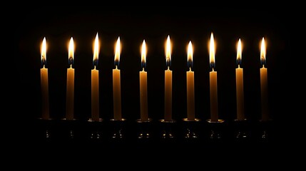 Traditional Hanukkah Menorah with lit candles against a dark background. Celebration of the Jewish festival of lights, miracle, tradition, and faith.