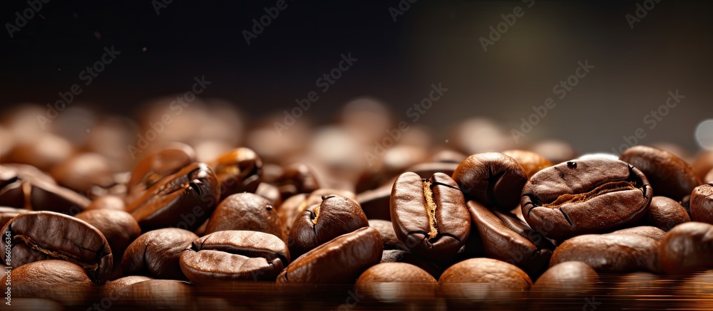 Poster Macro photograph of coffee beans with copy space image.