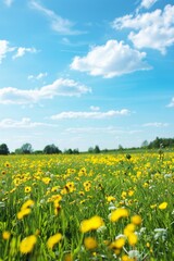 Field of Yellow Flowers Under Blue Sky