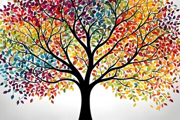 Fototapeta premium Nature's Palette: A Towering Tree Adorned with Vibrant Fall Foliage