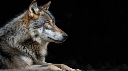 Fototapeta premium Wolf Resting with Space on the Left