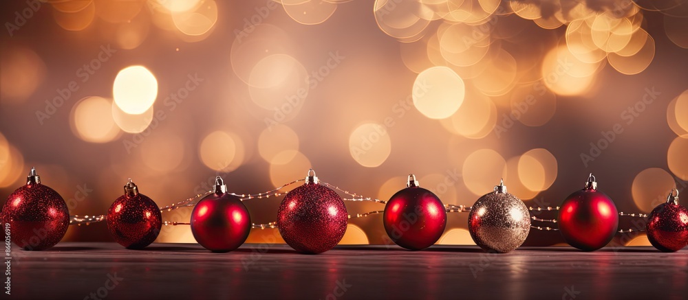 Poster Festive Christmas decoration with a blurry background featuring lights, suitable for adding text or graphics with copy space image.