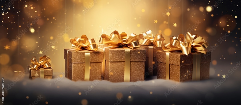 Poster elegant presents for christmas with a background ideal for written elements or graphics, known as co