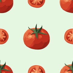 Seamless autumn tomato vegetable pattern on white background for seasonal decor