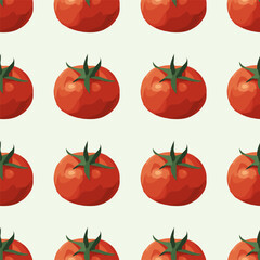 Seamless red tomato vegetable pattern on light green background for fall harvest designs