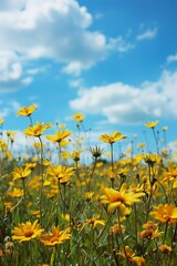 Field of Yellow Flowers Under Blue Sky