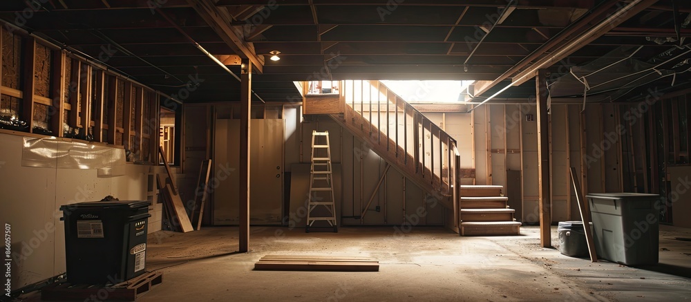 Aufkleber Basement Renovations in house. with copy space image. Place for adding text or design