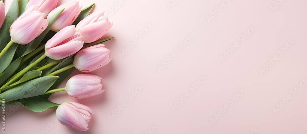 Poster soft-hued pink tulips bouquet with copy space image.
