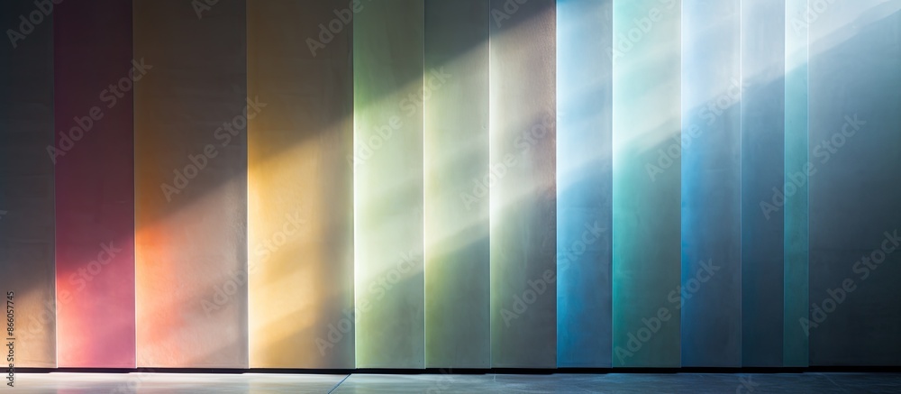 Poster abstract background featuring a black and white textured wall with rainbow refraction and a smoky pl
