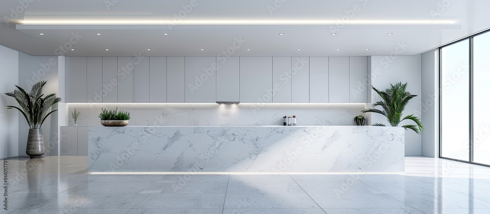 Poster modern kitchen white room interior. with copy space image. place for adding text or design