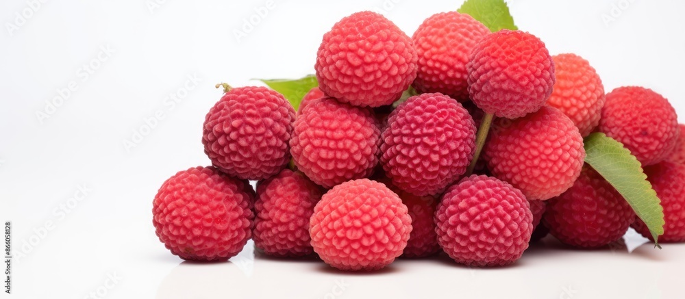 Fototapete studio shot of stacked litchis on a white background with a copy space image available.