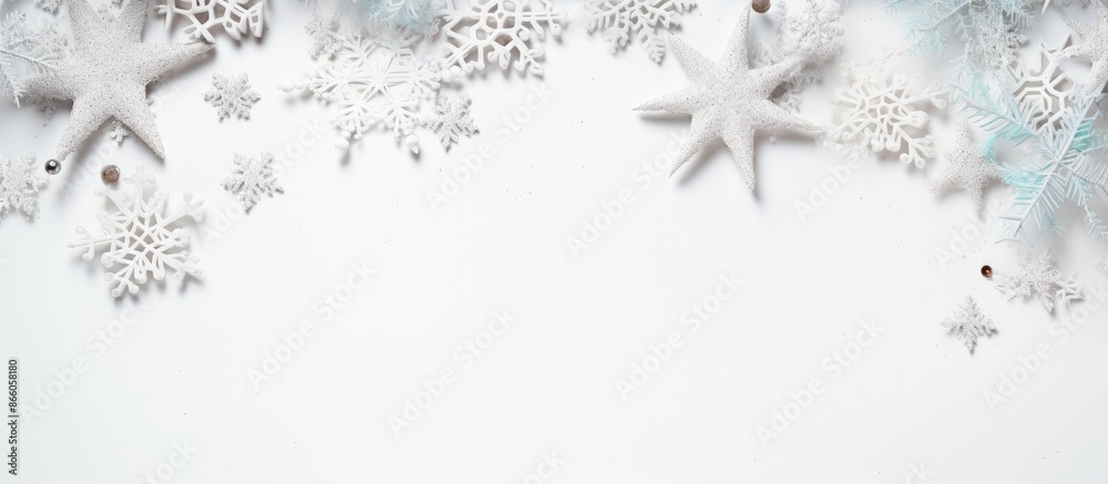 Fototapete festive christmas display with snowflake on a white backdrop. featuring xmas, winter, and new year e