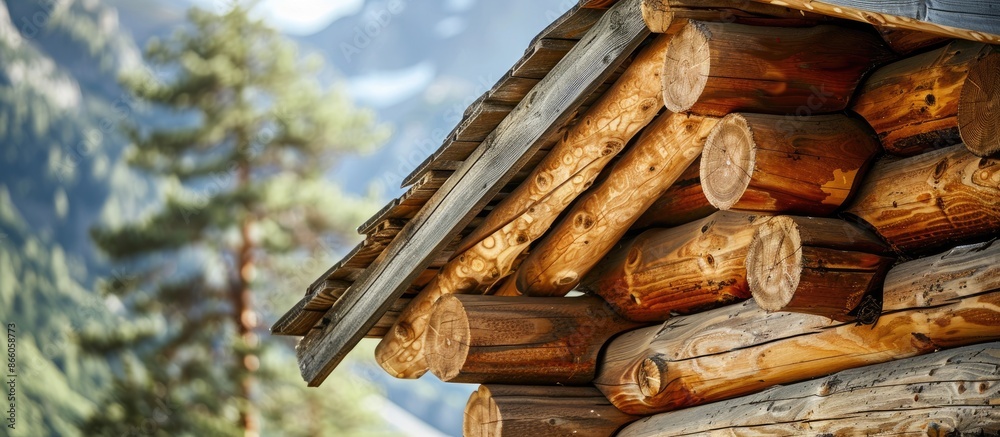 Aufkleber building a house from wooden logs. with copy space image. Place for adding text or design