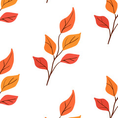 Botanical seamless pattern. Simple Plant. Simple orange plant. White background. Decorative ornament in Scandinavian style. Hand drown. vector 