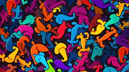 Obraz premium Vibrant pop art background featuring comic speech bubble expressions and question marks. Isolated for versatile use.