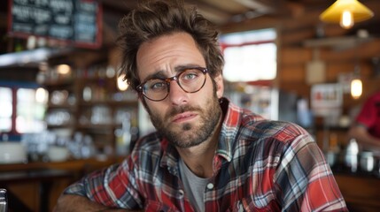 Obraz premium Man Wearing Glasses in a Cafe