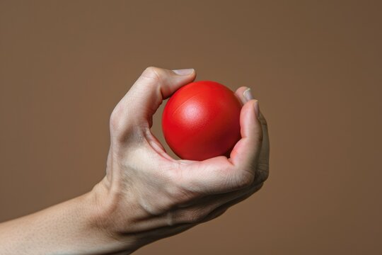 Stress Control. Human Hand Holding Red Stress Ball for Anger Management