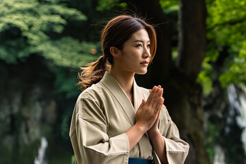 祈る日本人女性