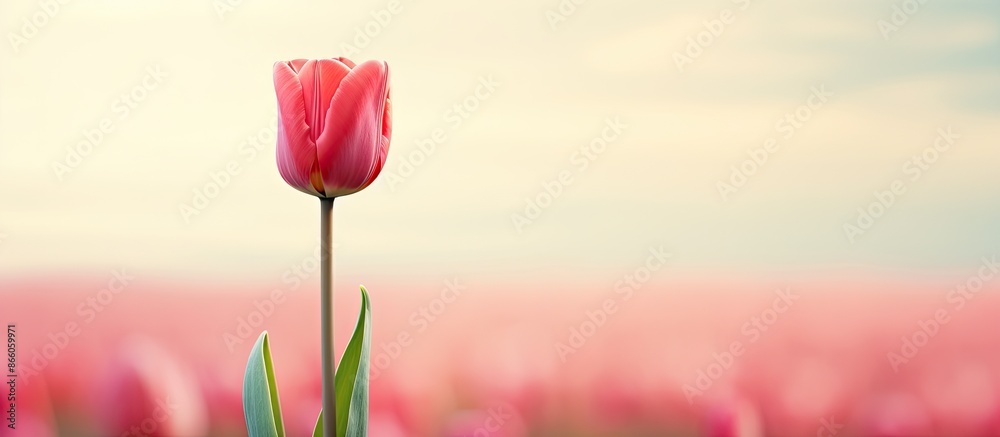 Poster A single tulip in a field, with a background suitable for including text or graphics - a copy space image.