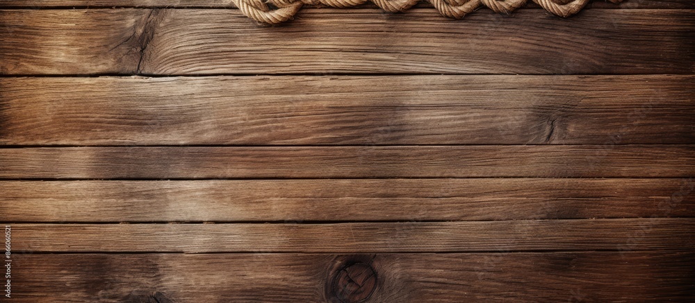 Leinwandbilder old wooden and burlap textured background with copy space image displaying ship rope.