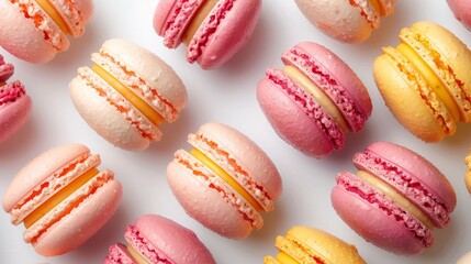 Fototapeta premium French macaroons on color background, parisian chic cafe dessert, sweet food and cake macaron for luxury confectionery brand,Pastry, bakery and branding concept.
