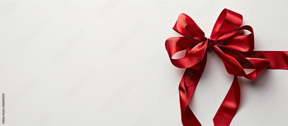 Poster a red ribbon set against a clean white backdrop, perfect for a copy space image.