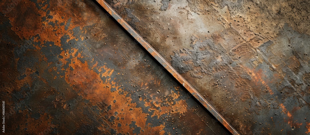 Aufkleber A rusty metal surface with a diagonal border line divides the image into two parts, providing a textured background with copy space image.