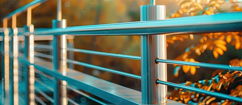 Poster The blurred background of the railing made of stainless steel, for blocking each other from falling high or decorated for beauty. with copy space image. Place for adding text or design