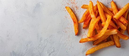 Poster Pantone 2022 very peri Crispy fries, sprinkled with an easytomake athome peri peri seasoning. They are lightly spiced, slightly sweet, and a little salty, all in all, the perfect fry (or chip) pastel background  © vxnaghiyev