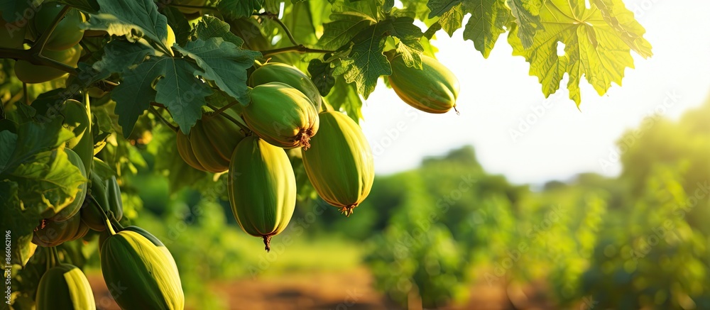 Poster Image of a youthful papaya tree with copy space image.