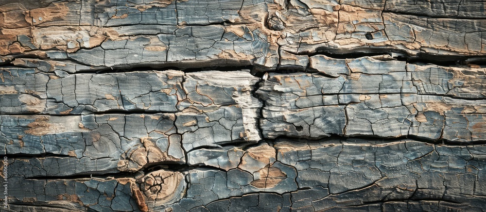 Fototapete An aged, cracked rustic board with a natural backdrop serves as a design template with room for text or images. with copy space image. Place for adding text or design