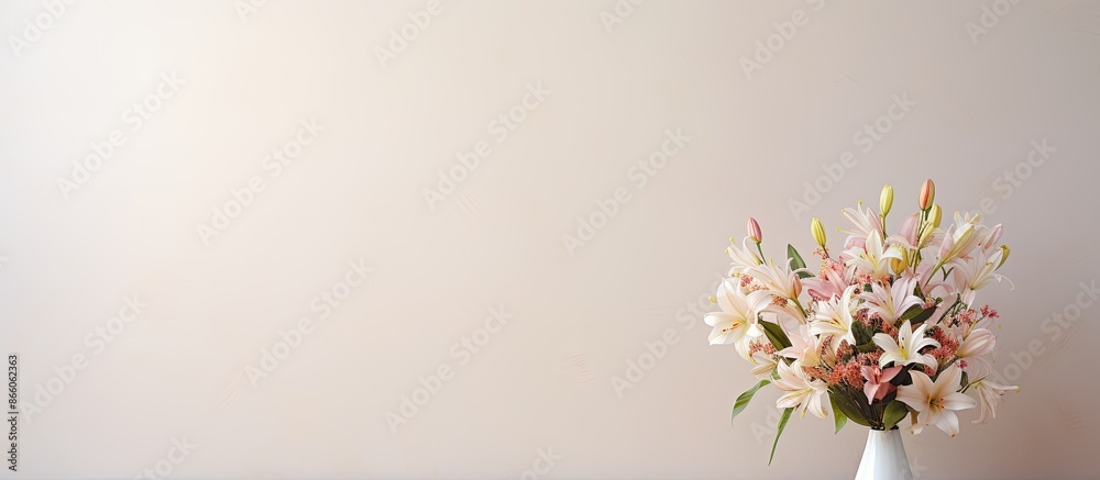 Poster indoor setting with a lovely bouquet displayed, providing copy space image.