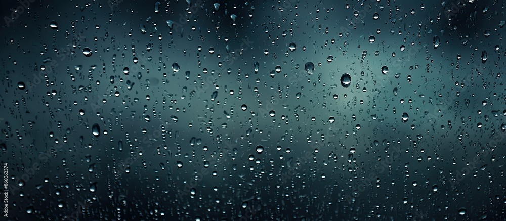 Poster raindrops on glass against a dark backdrop with copy space image.