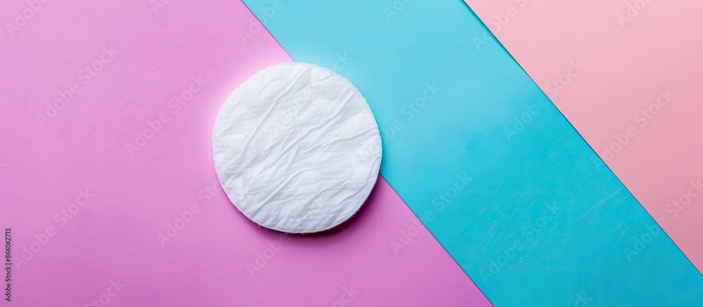 Aufkleber Top-view cotton pad on colorful background with ample copy space image.