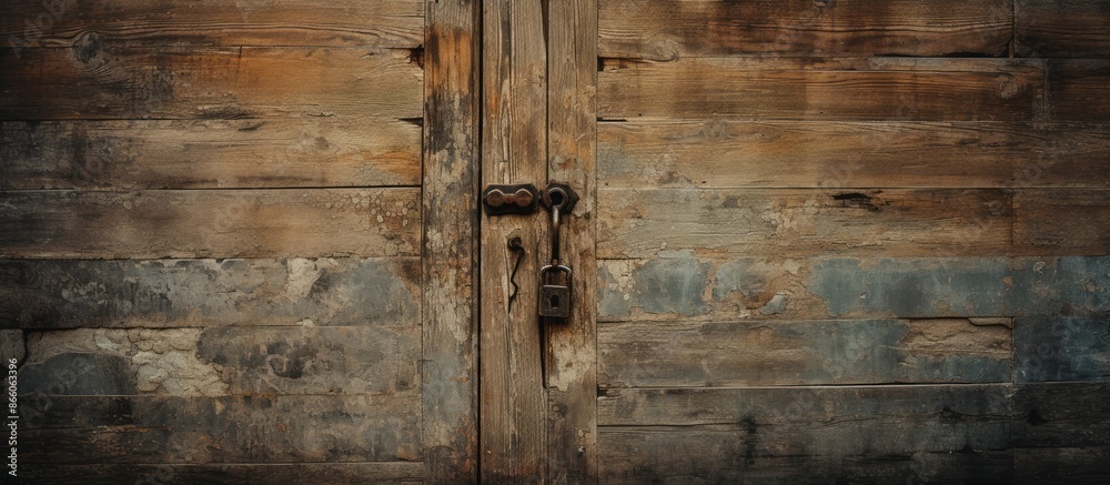 Aufkleber old wooden door with a rusted vintage door lock in a nostalgic setting, featuring plenty of copy spa
