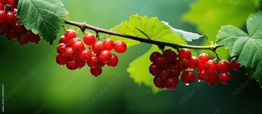Aufkleber copy space image of red viburnum berries against a blurred green backdrop.