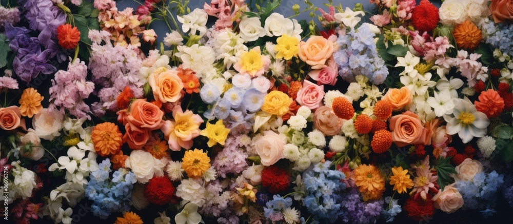 Poster Background featuring various types of flowers with a blank area for additional content, like text or images; referred to as 