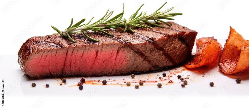 Aufkleber a menu item featuring a medium rare new york strip steak with a white background and copy space imag