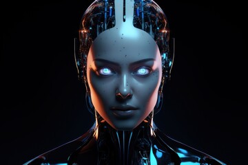 Intelligence Female android face futuristic technology.