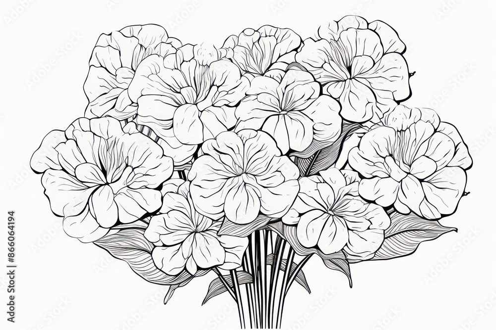 Sticker Hydrangea outline sketch drawing flower plant.