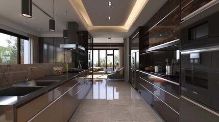 Obraz premium Modern kitchen interior with Home decoration. Luxury stylish Generative AI